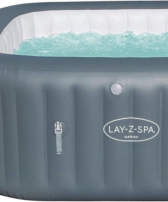Bestway Lay-Z-Spa Hawaii HydroJet Pro Inflatable Spa 71" x 71" x 28" (1.80m x 1.80m x 71cm), 6-Person Square Hot Tub with HydroJet™ & AirJet™, Freeze Shield™ – Ages 18+