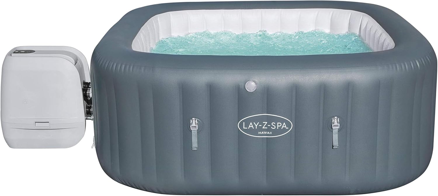 Bestway Lay-Z-Spa Hawaii HydroJet Pro Inflatable Spa 71" x 71" x 28" (1.80m x 1.80m x 71cm), 6-Person Square Hot Tub with HydroJet™ & AirJet™, Freeze Shield™ – Ages 18+