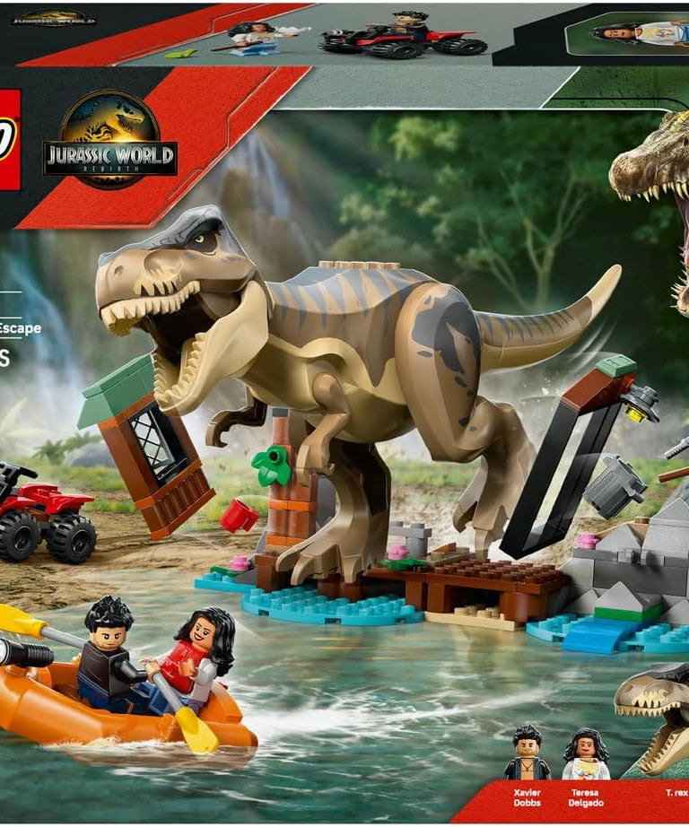 LEGO Jurassic World T. rex River Escape - Interactive Dinosaur Toy - incl. a Dino Figure, Boat Toy, ATV & 2 Minifigures - Gift for 5+ Year Old Boys & Girls - 76975
