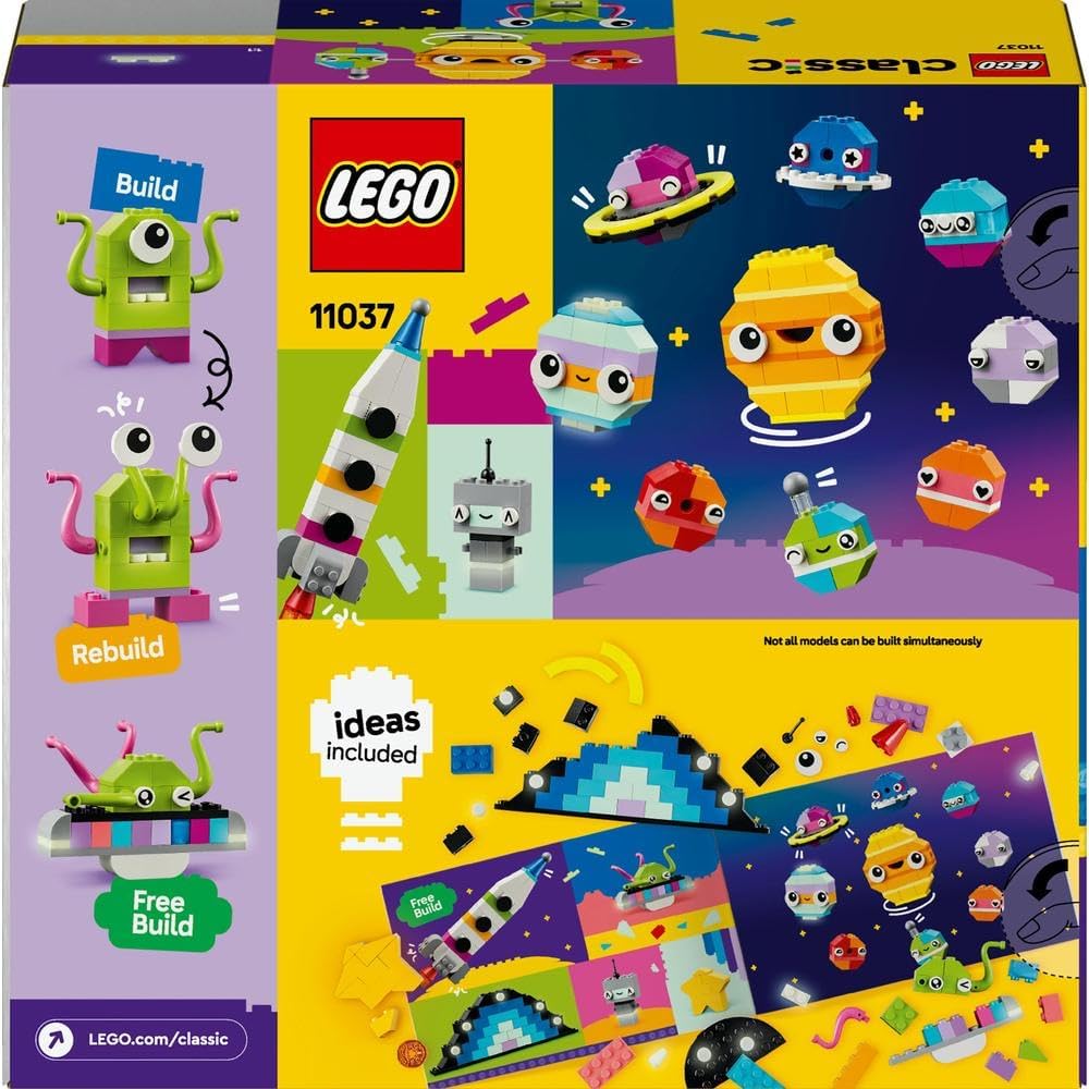 LEGO Classic Creative Space Planets Brick Box, Solar System Building Toys Featuring a Rocket Toy for Kids, Boys & Girls aged 5+ with Earth, Sun, Saturn Models plus Astronaut and Alien Figures 11037