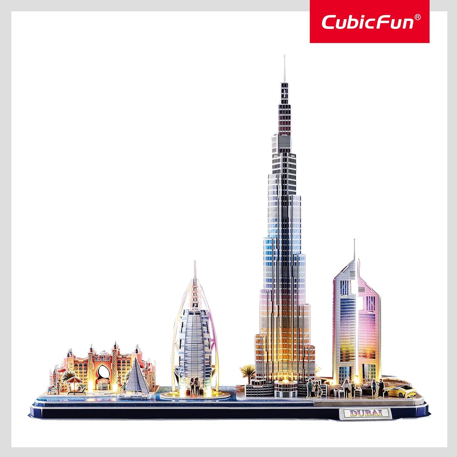 CubicFun 3D Puzzle LED Dubai Cityline Architecture Model Kit 182 Pieces City Skyline Display Gift for Adults + Kids Travel Souvenir