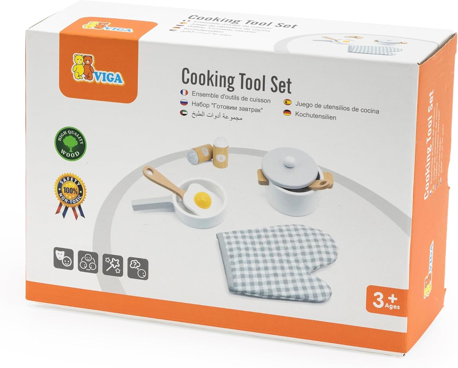 Viga 44693 Wooden Cooking Tool Playset, Grey