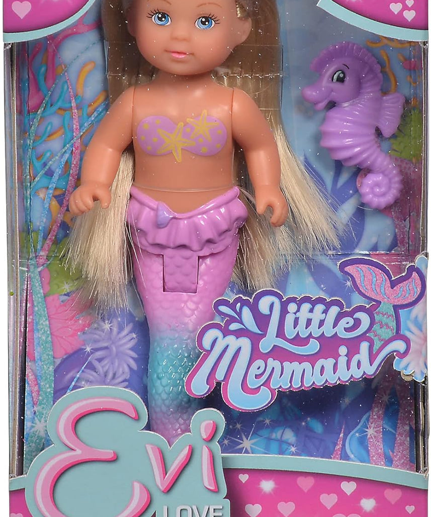 Simba Evi Love Little Mermaid Doll – 2 Assorted Designs, Movable Tail Fin, 12 cm, Ages 3+