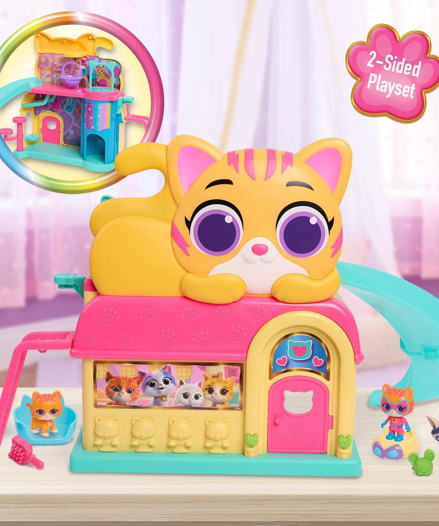 Just Play Disney Junior SuperKitties Purr N Play Playset, Lights and Sounds, 51 cm Playset, 10 Pieces, Kids 3+