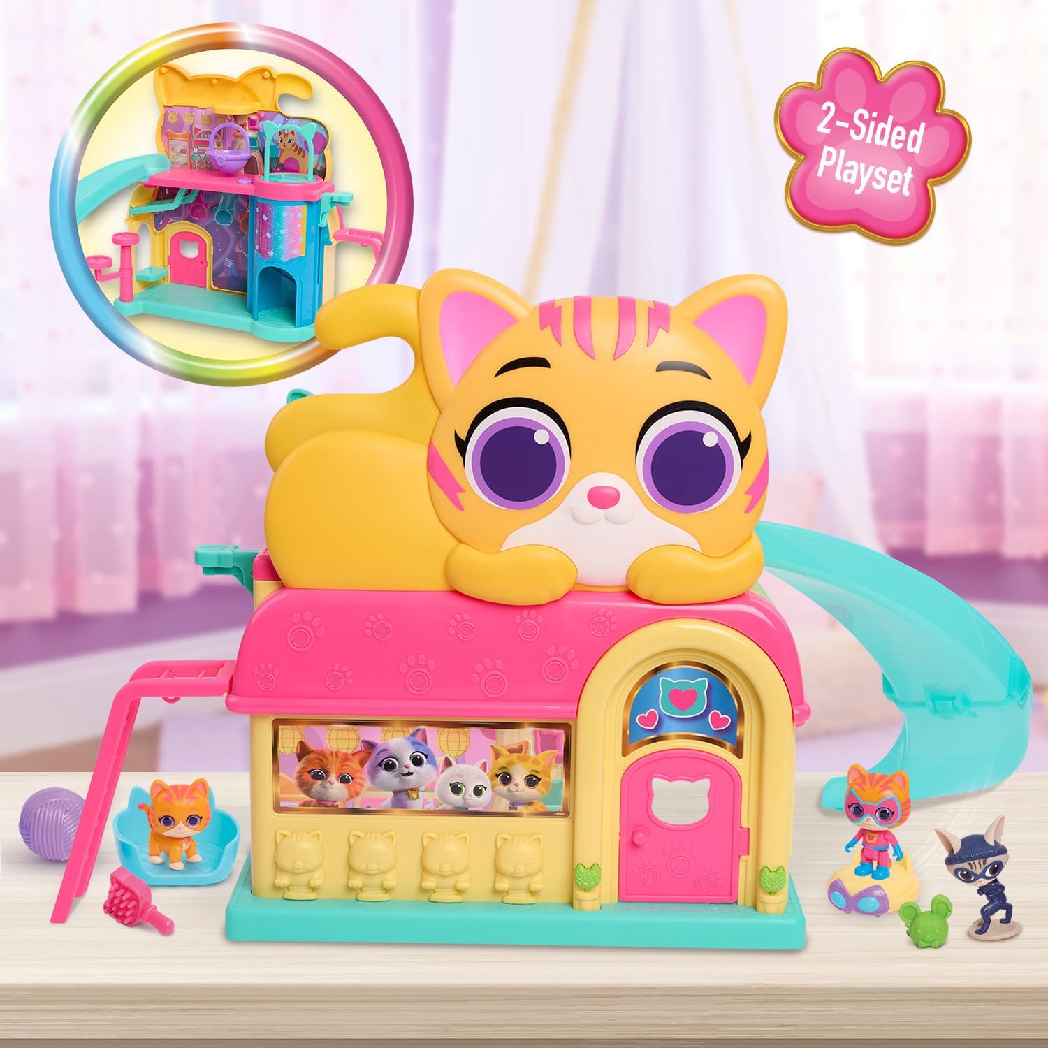 Just Play Disney Junior SuperKitties Purr N Play Playset, Lights and Sounds, 51 cm Playset, 10 Pieces, Kids 3+