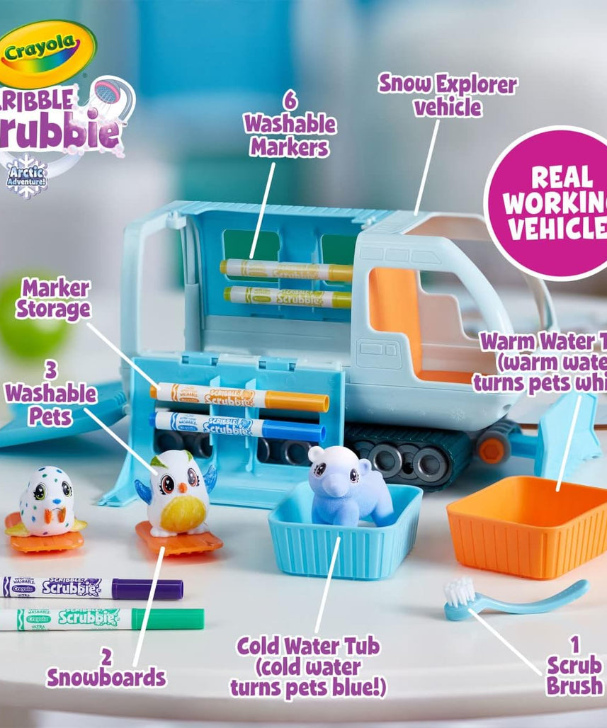 CRAYOLA Scribble Scrubbie Pets Arctic Snow Explorer, Color & Wash Creative Toy, Gift for Kids, Blue,white Age 3, 4, 5, 6 747479