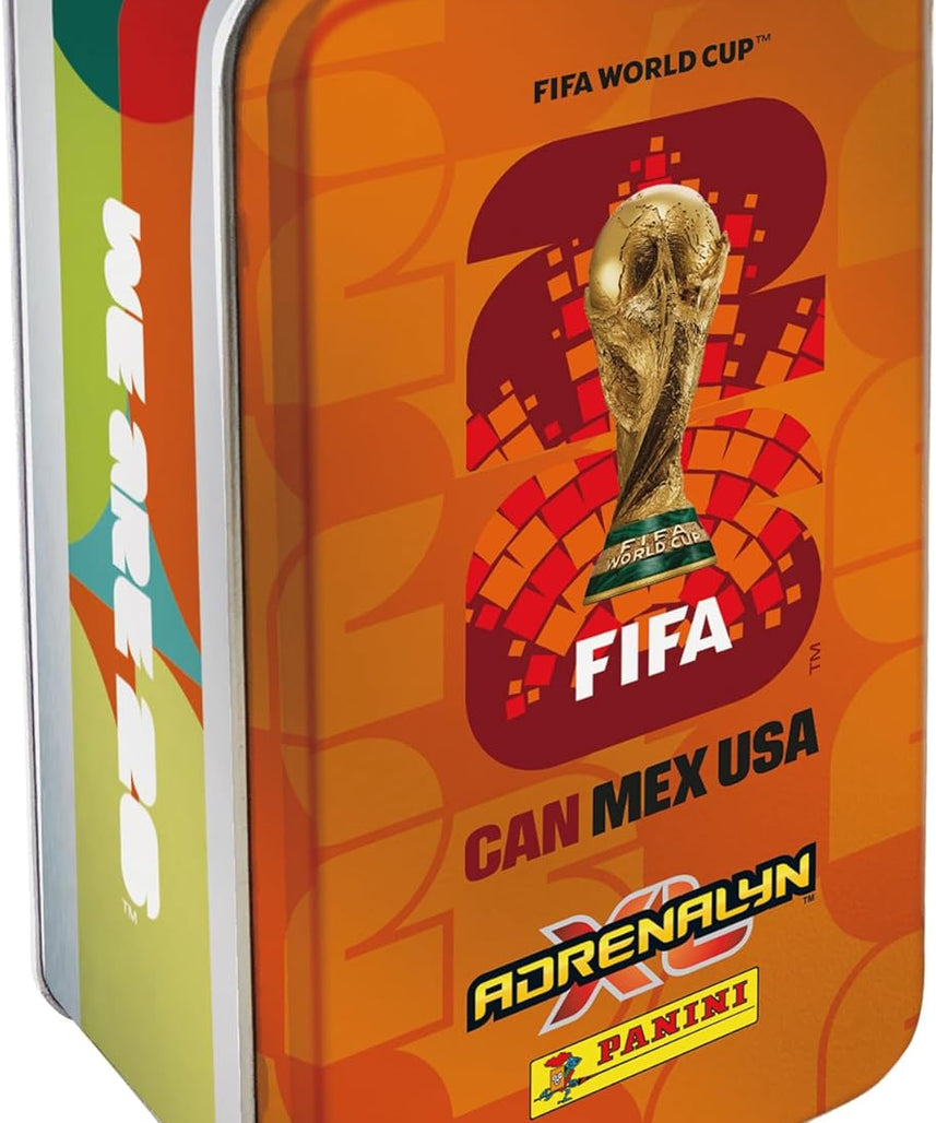 Panini FIFA World Cup 2026 Adrenalyn XL Classic Tin Trading Cards, 8 Packs with Limited Edition Cards and Golden Baller, Official Football Collectible Card Game Set for Kids and Collectors Age 6+