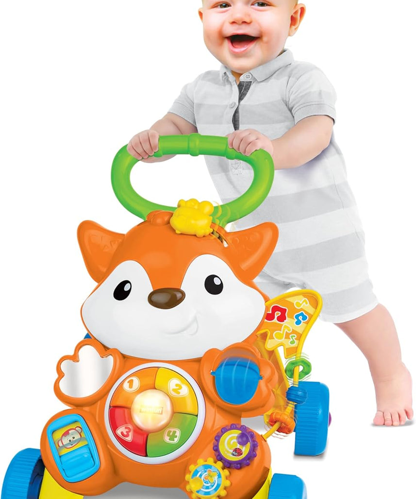 Winfun Grow-With-Me Fox Walker, 3-in-1 Ride-On + Baby Walker + Push Fox Toy , Light + Sound Developmental Activity Walker for Toddlers 12M+