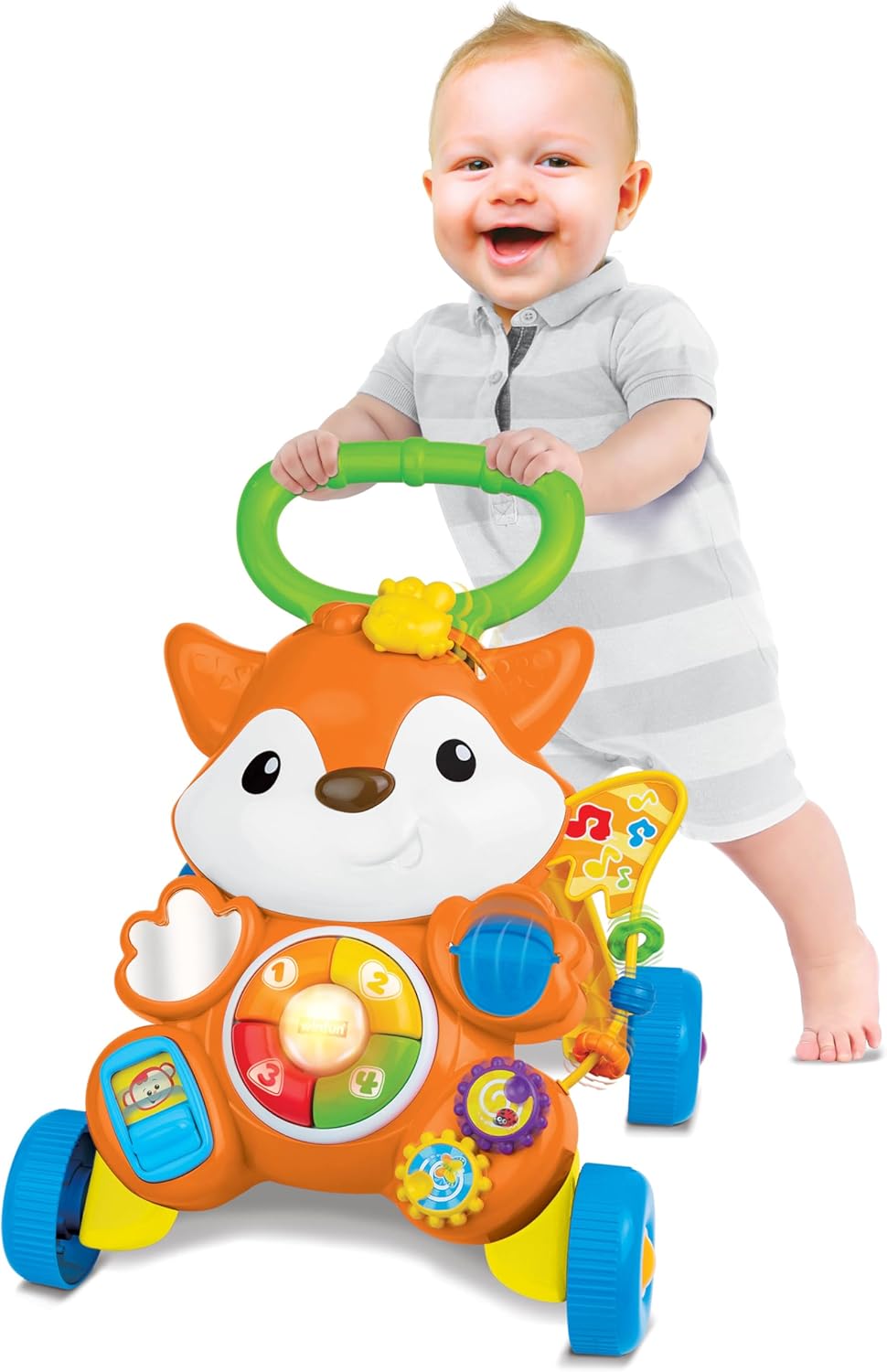 Winfun Grow-With-Me Fox Walker, 3-in-1 Ride-On + Baby Walker + Push Fox Toy , Light + Sound Developmental Activity Walker for Toddlers 12M+