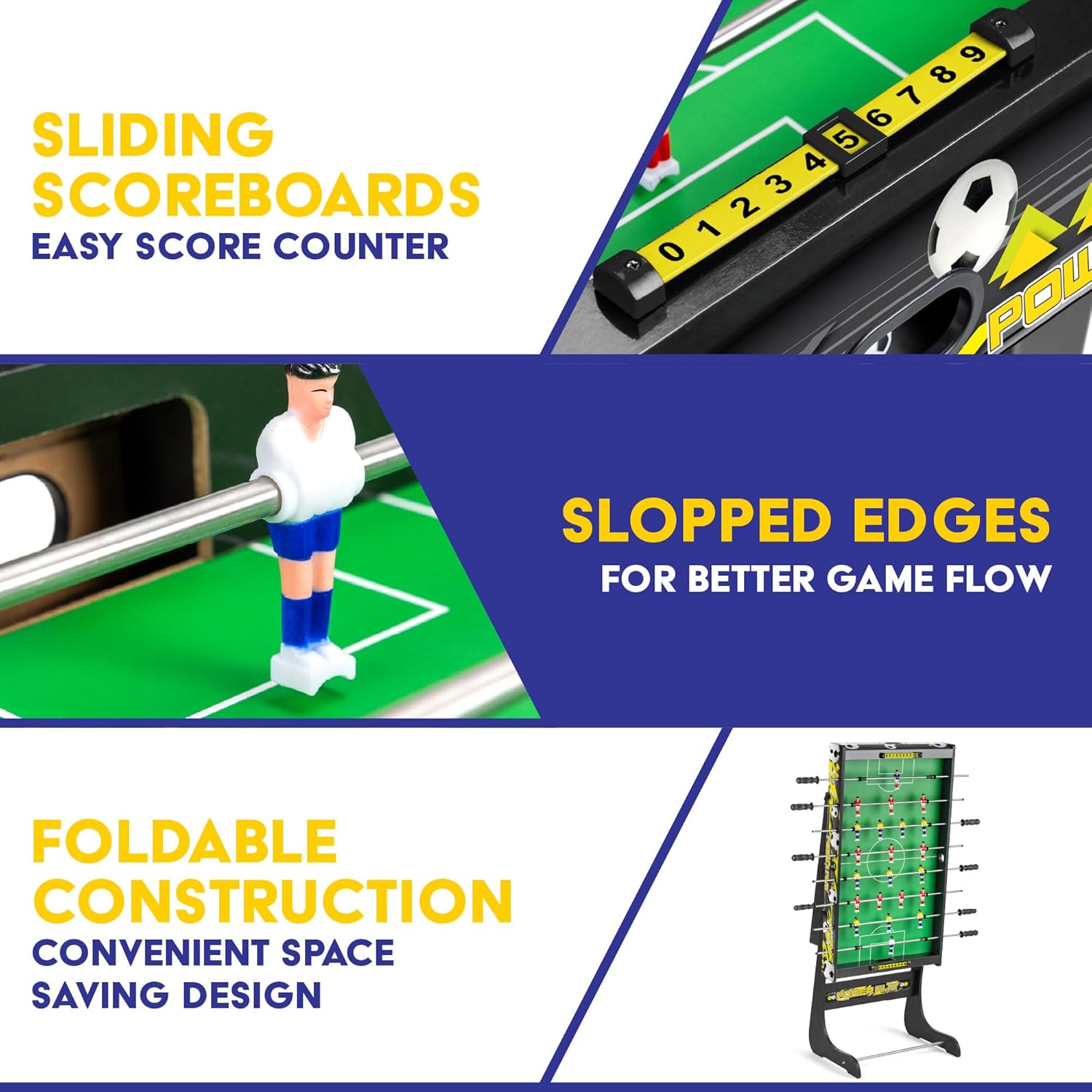 Powerplay 3ft Folding Football Table Game, Mini Table Football for Kids and Adults, Compact Foosball Table, Portable Design with Easy Storage, Indoor Game Table for Boys and Girls 5 Years+