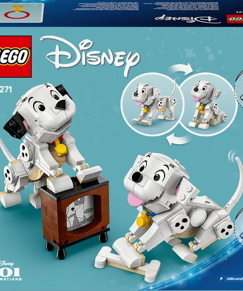 LEGO ǀ Disney Lucky & Penny 101 Dalmatians Puppies Toy - Play & Display Animal Figures with Movable Heads, Legs & Tails - incl. a Bone and TV - Ramadan Gift for 6+ Year Old Girls 43271