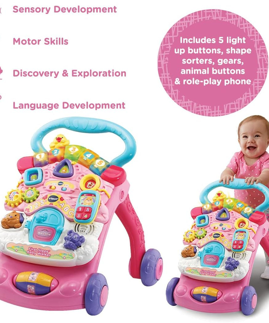 Vtech First Steps Baby Walker Pink With Blue Handle