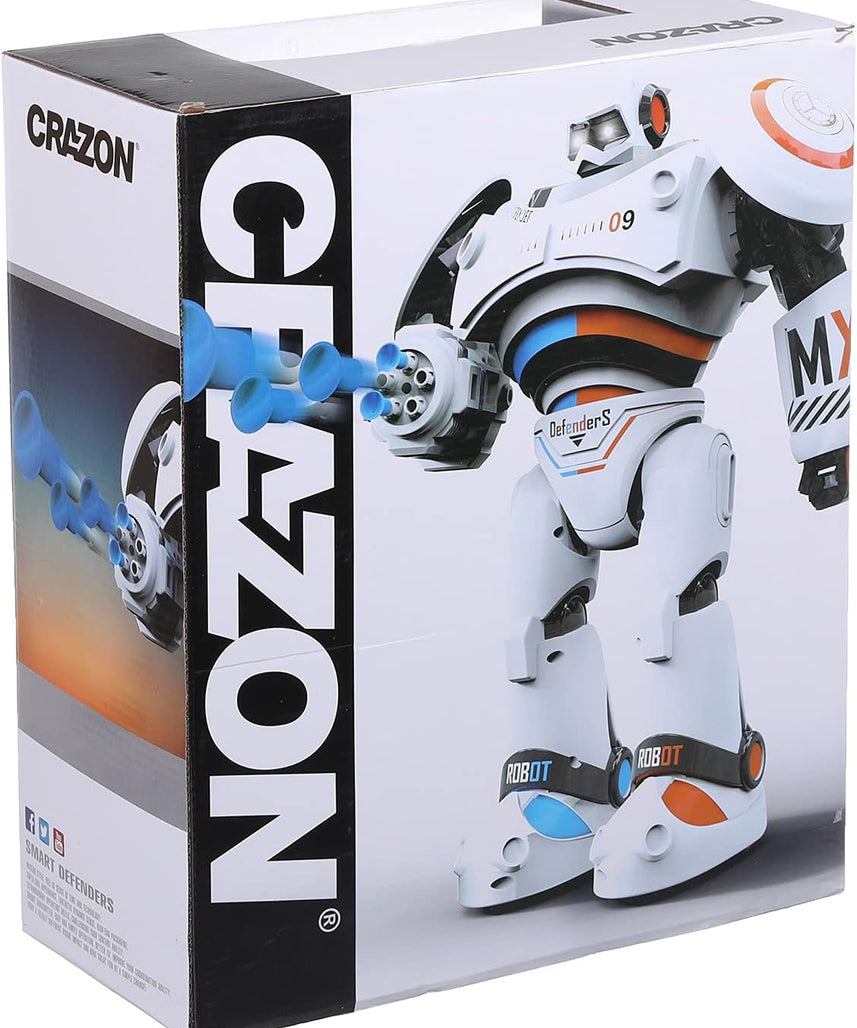 Crazon 701B Battle Defender Robot, White and Blue, Remote Control Action Robot with Lights, Sounds, Motion Functions, Kids 6+