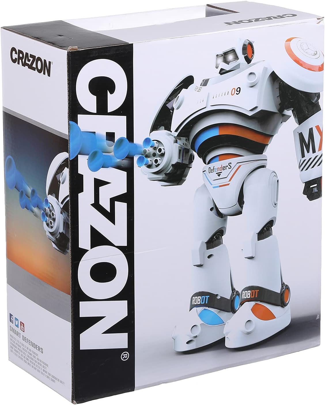 Crazon 701B Battle Defender Robot, White and Blue, Remote Control Action Robot with Lights, Sounds, Motion Functions, Kids 6+