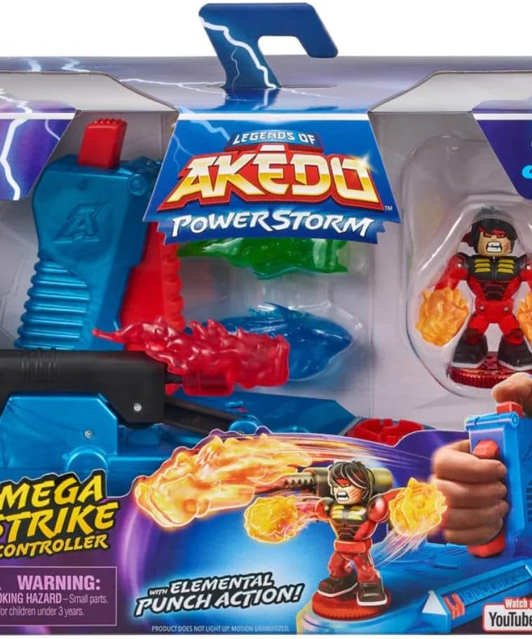 مجموعة ألعاب موس تويز أكيدو ليجندز أوف باورزتورم ميجا سترايك للتحكم مع لعبة اللكمة الأولية، شخصية فاير سترايك تشوكس تيربو الحصرية و4 قطع طاقة أساسية للأطفال من سن 6 سنوات فما فوق - مجموعات ألعاب
