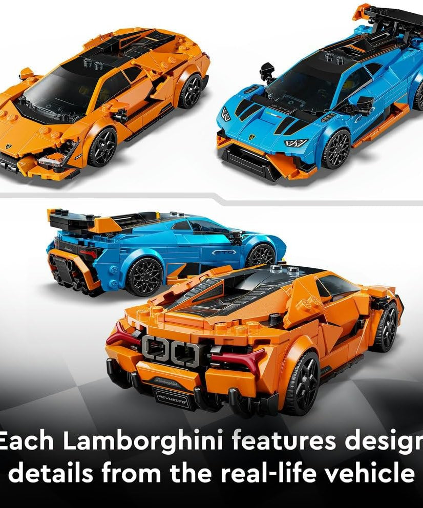 LEGO Speed Champions Lamborghini Revuelto & Huracán STO - Toy Race Cars Model Kit incl. 2 Driver Minifigures - Ramadan Gift for 10+ Year Old Boys - 77238