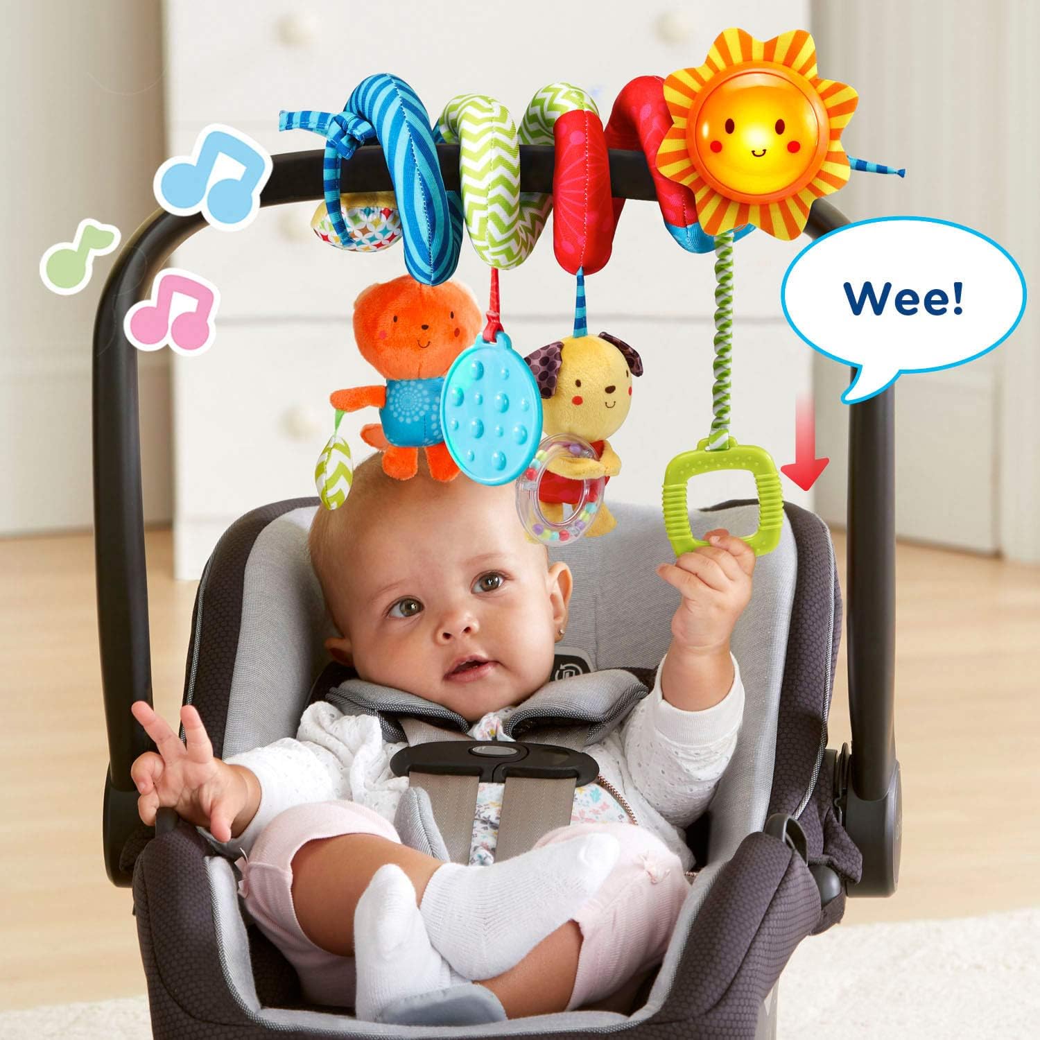 VTech Sunny Days Musical Spiral Activity Toy with Light-Up Sun, Songs, Melodies, Mirror, Rattle & Sensory Toys for Strollers and Infant Carriers, Ages 0+ Months