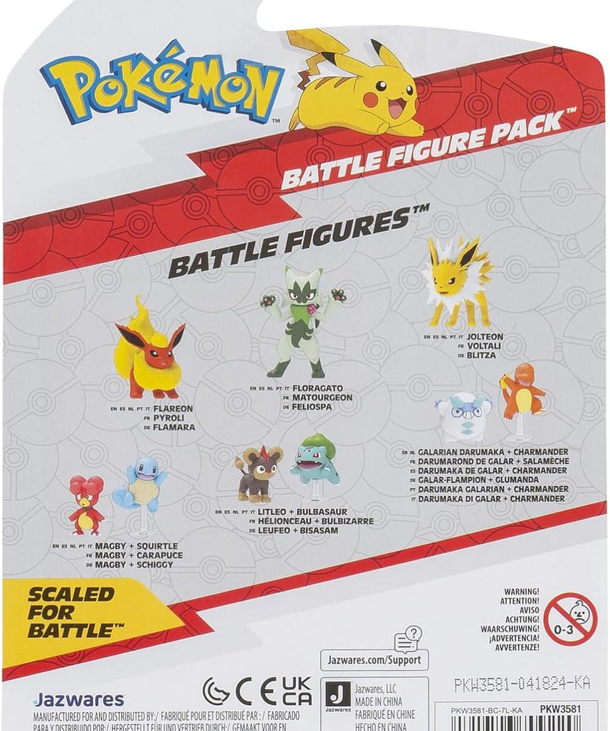 Pokemon Battle Figure Magby & Squirtle, Official Detailed Action Figures, Play Figurines for Kids, Toy Gift