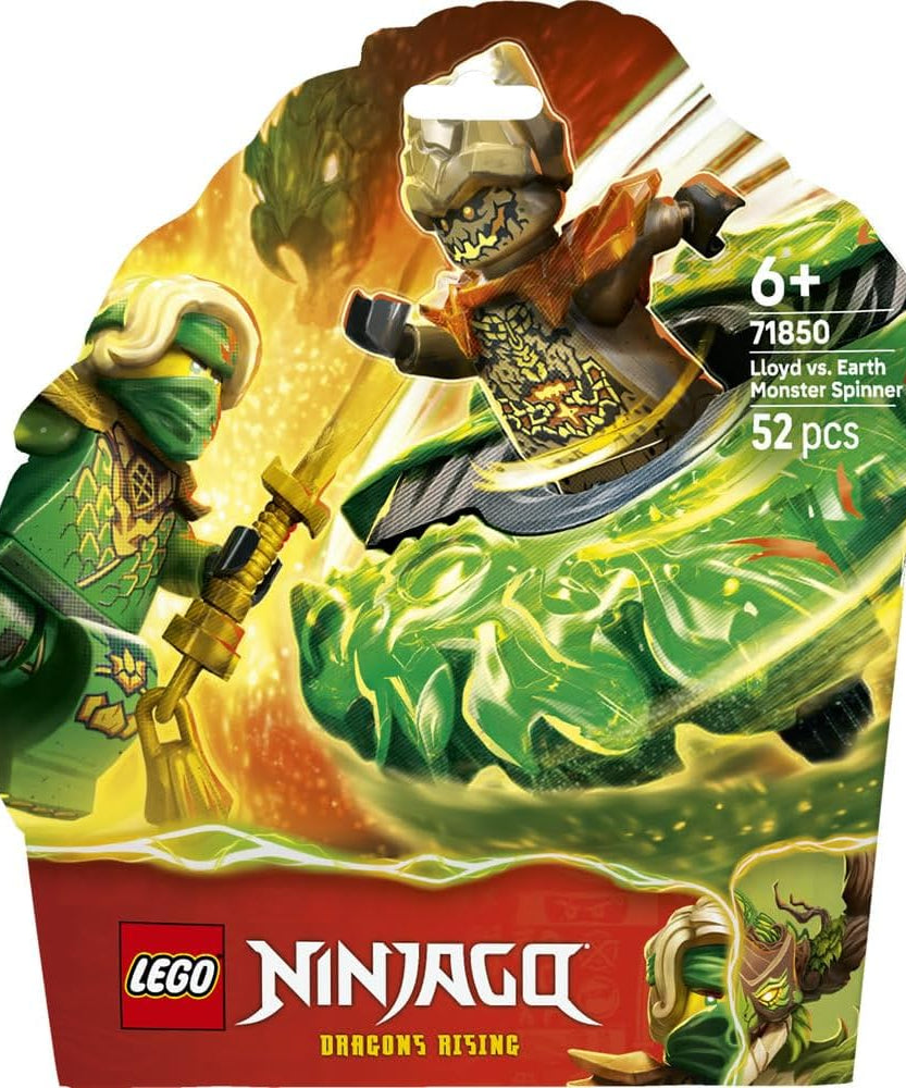 LEGO NINJAGO Lloyd vs. Earth Monster Spinner - Ninja Spinning Toy w/a Launcher, Battling Tops & 2 Minifigures - Birthday Gift for 6+ Year Old Boys & Fans - 71850