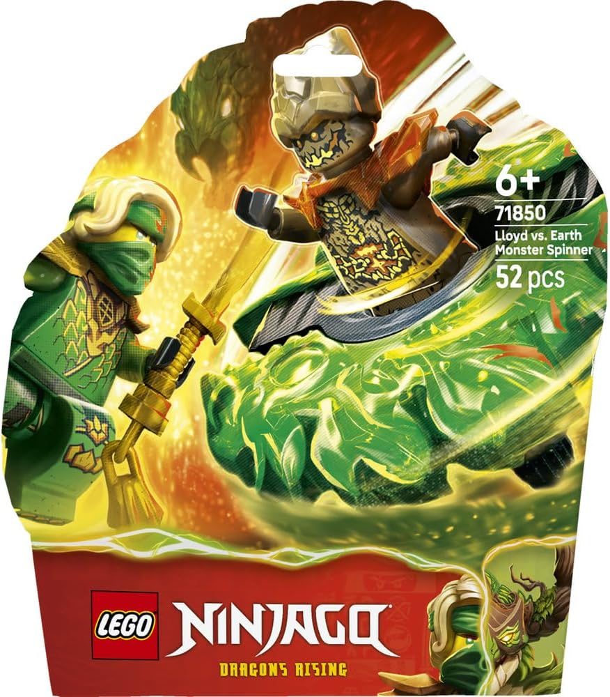 LEGO NINJAGO Lloyd vs. Earth Monster Spinner - Ninja Spinning Toy w/a Launcher, Battling Tops & 2 Minifigures - Birthday Gift for 6+ Year Old Boys & Fans - 71850