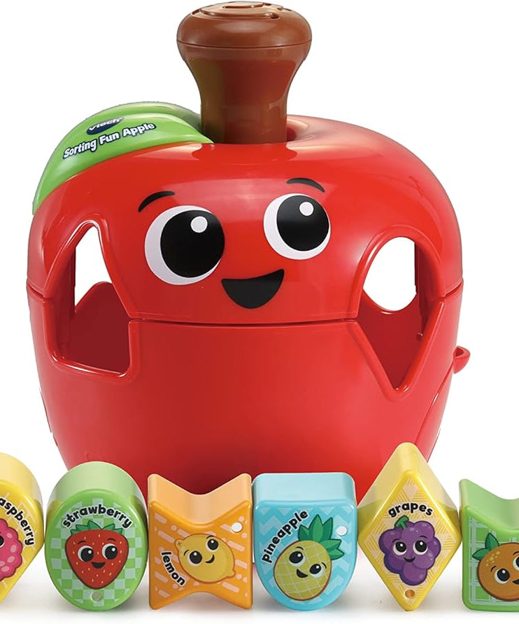 VTech 564603 Sorting Fun Apple Interactive Shape Sorter Toy with Spinning Fruit Shapes Educational Learning Toy for Toddlers 12-36 Months Made from 90% Reclaimed Plastic Includes 10 Shape Pieces and Quick Start Guide Multicolor