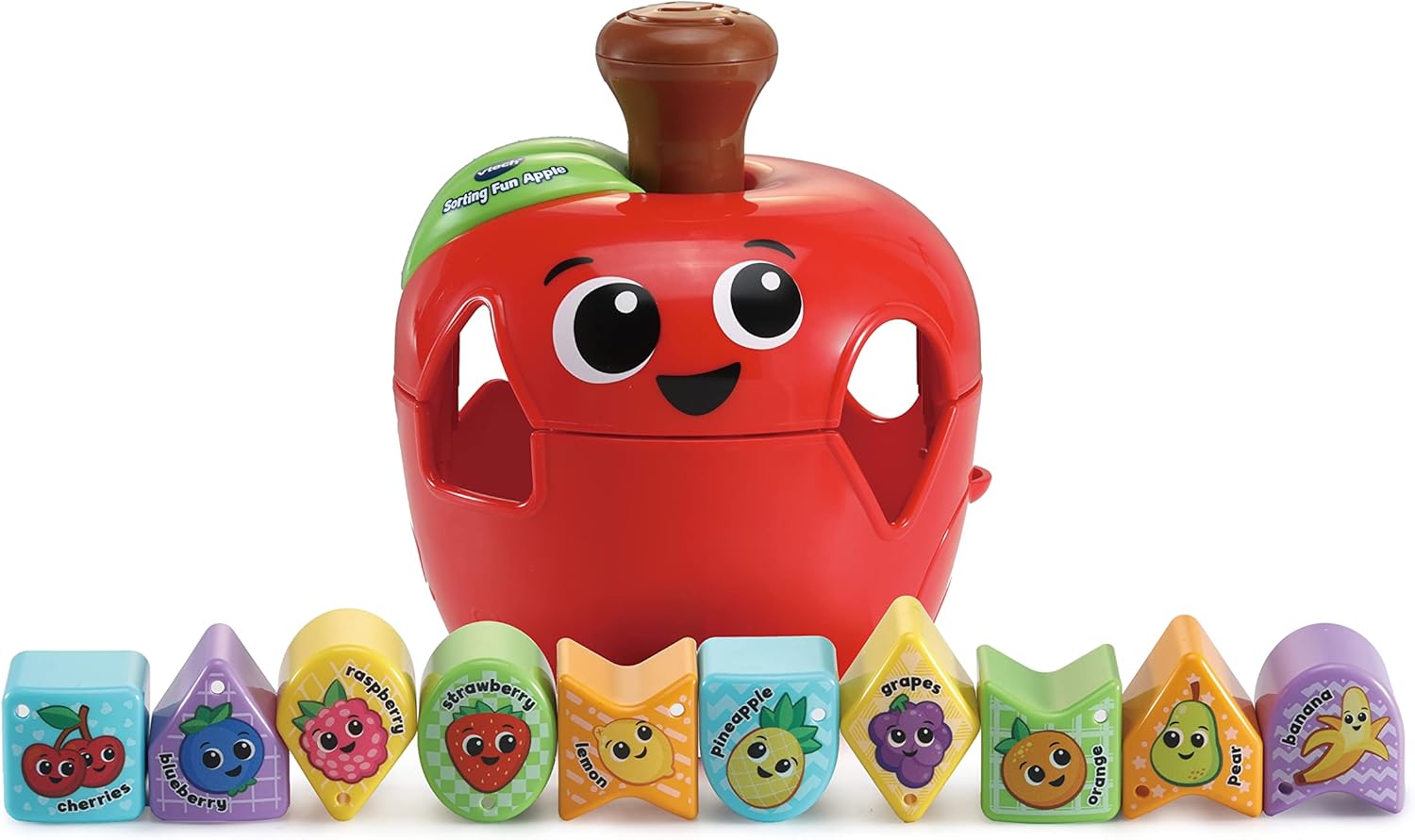 VTech 564603 Sorting Fun Apple Interactive Shape Sorter Toy with Spinning Fruit Shapes Educational Learning Toy for Toddlers 12-36 Months Made from 90% Reclaimed Plastic Includes 10 Shape Pieces and Quick Start Guide Multicolor