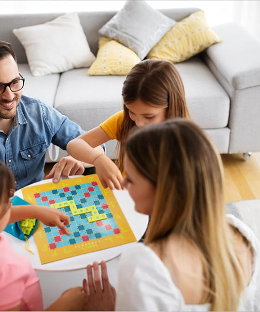 Scrabble Junior Kids Crossword Game With 2-Games-In-1, 2-Sided Game Board For 2 To 4 Players Ages 6 To 10 Years Old