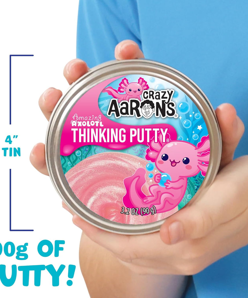 Crazy Aaron’s Amazing Axolotl Thinking Putty, Shimmering Pink Sensory Fidget Putty in 4” Tin, Non-Toxic Stretchy Creative Play Putty for Kids & Adults Ages 3+