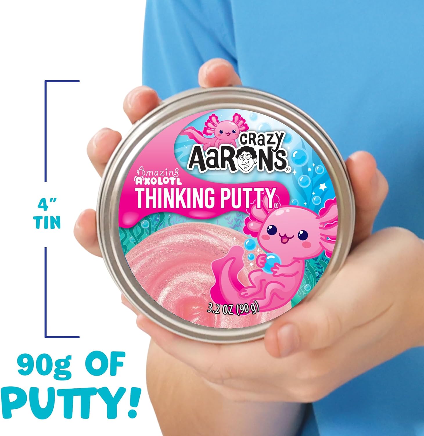 Crazy Aaron’s Amazing Axolotl Thinking Putty, Shimmering Pink Sensory Fidget Putty in 4” Tin, Non-Toxic Stretchy Creative Play Putty for Kids & Adults Ages 3+