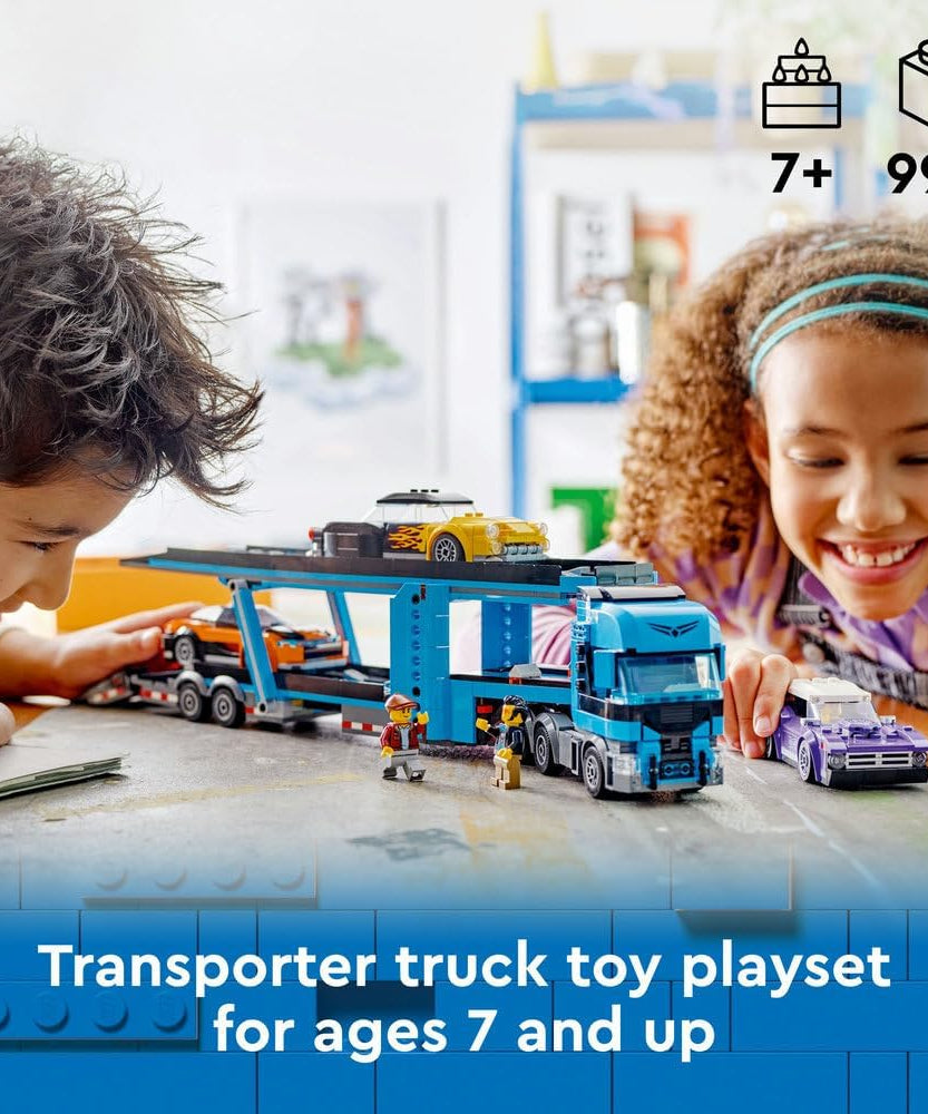 LEGO City Car Transporter Truck with Sports Cars, 4 Vehicle Toy Set for 7 Plus Year Old Kids, Boys & Girls, with Trailer and 4 Minifigures for Imaginative Play, Creative Gift Idea 60408