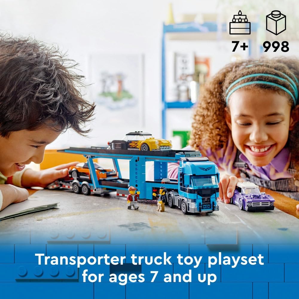 LEGO City Car Transporter Truck with Sports Cars, 4 Vehicle Toy Set for 7 Plus Year Old Kids, Boys & Girls, with Trailer and 4 Minifigures for Imaginative Play, Creative Gift Idea 60408