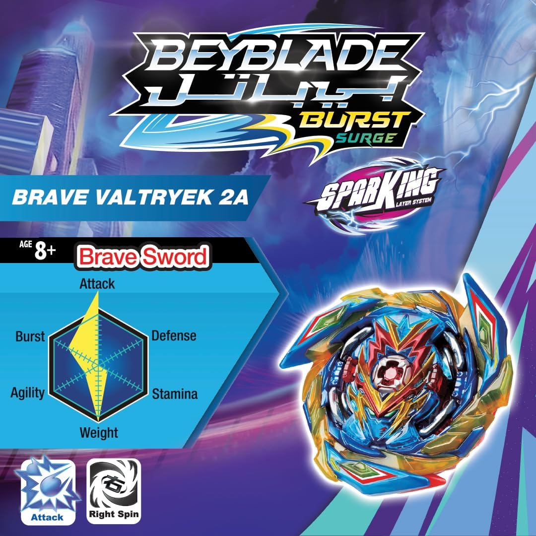 Beybattle Burst Brave Valkyrie S5 Original Takara Tomy Spinning Top, Right Spin Attack Type Beyblade, Rubber Tip Power, Bound Attack Gimmick, Competitive Battle Toy, 8+ Years