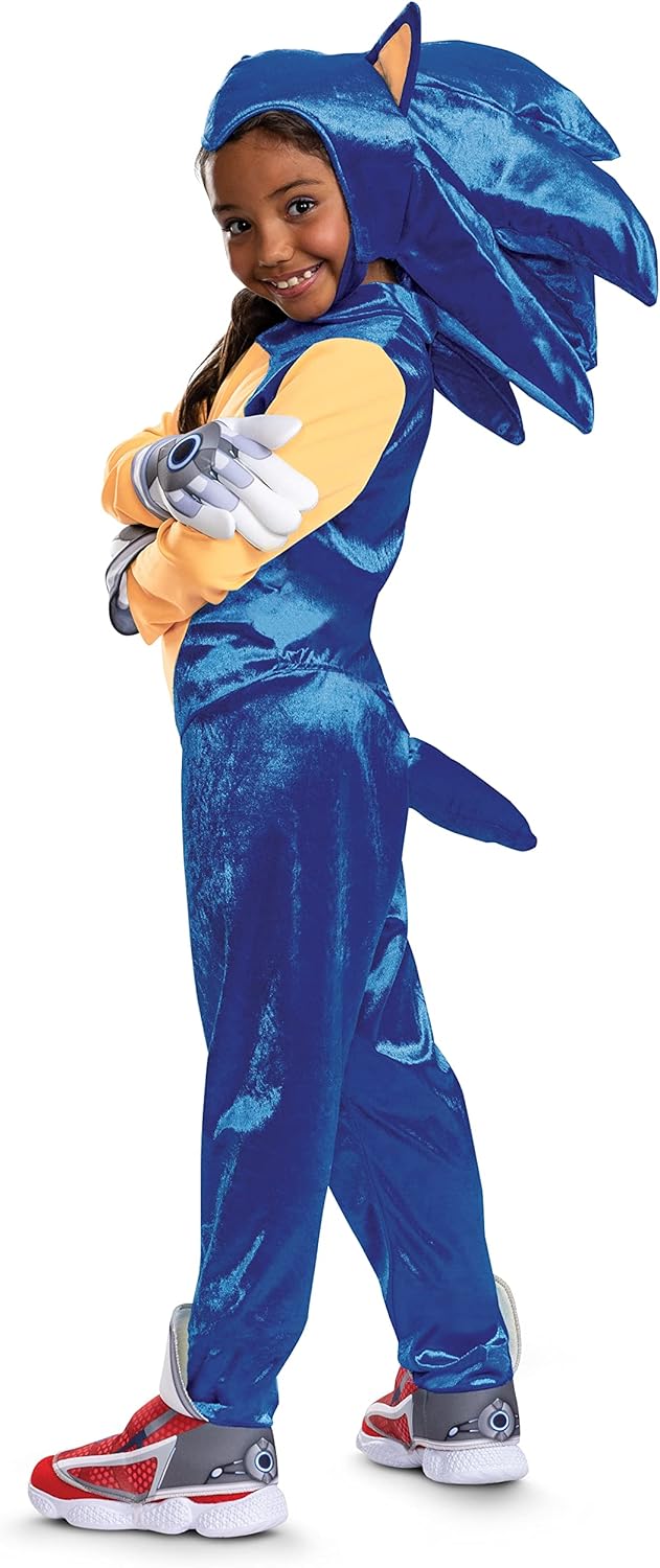 Disguise Deluxe Sonic Costume for Kids, Official Sonic Prime Costume and Headpiece, Size (10-12)