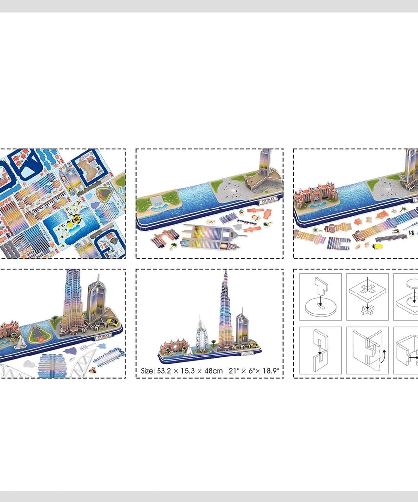 CubicFun 3D Puzzle LED Dubai Cityline Architecture Model Kit 182 Pieces City Skyline Display Gift for Adults + Kids Travel Souvenir
