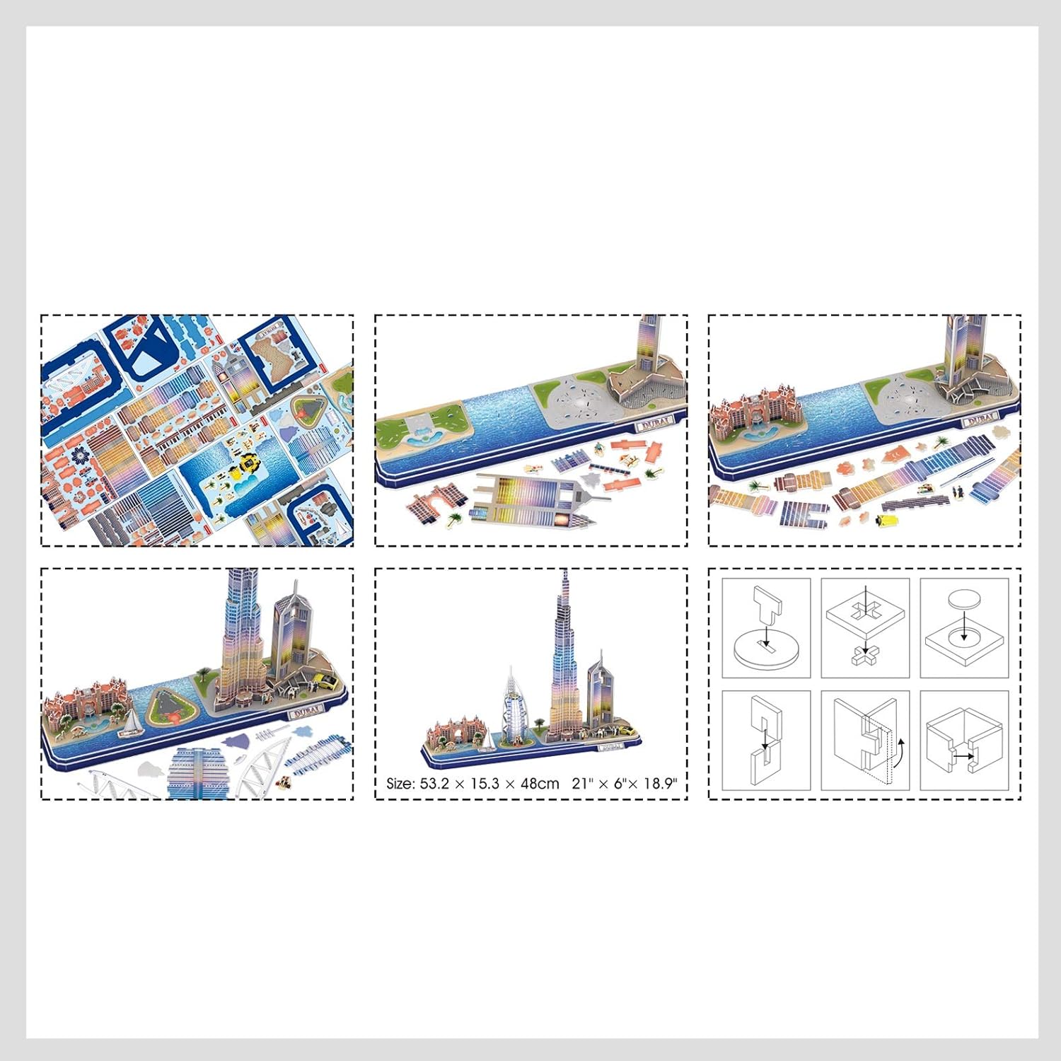 CubicFun 3D Puzzle LED Dubai Cityline Architecture Model Kit 182 Pieces City Skyline Display Gift for Adults + Kids Travel Souvenir