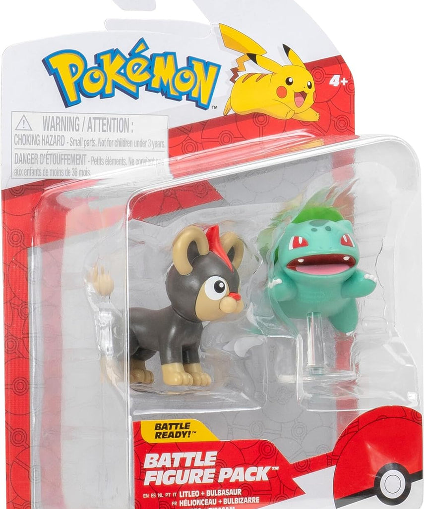 Pokemon Battle Figure Litleo & Bulbasaur,Official Detailed Action Figures, Play Figurines for Kids, Toy Gift