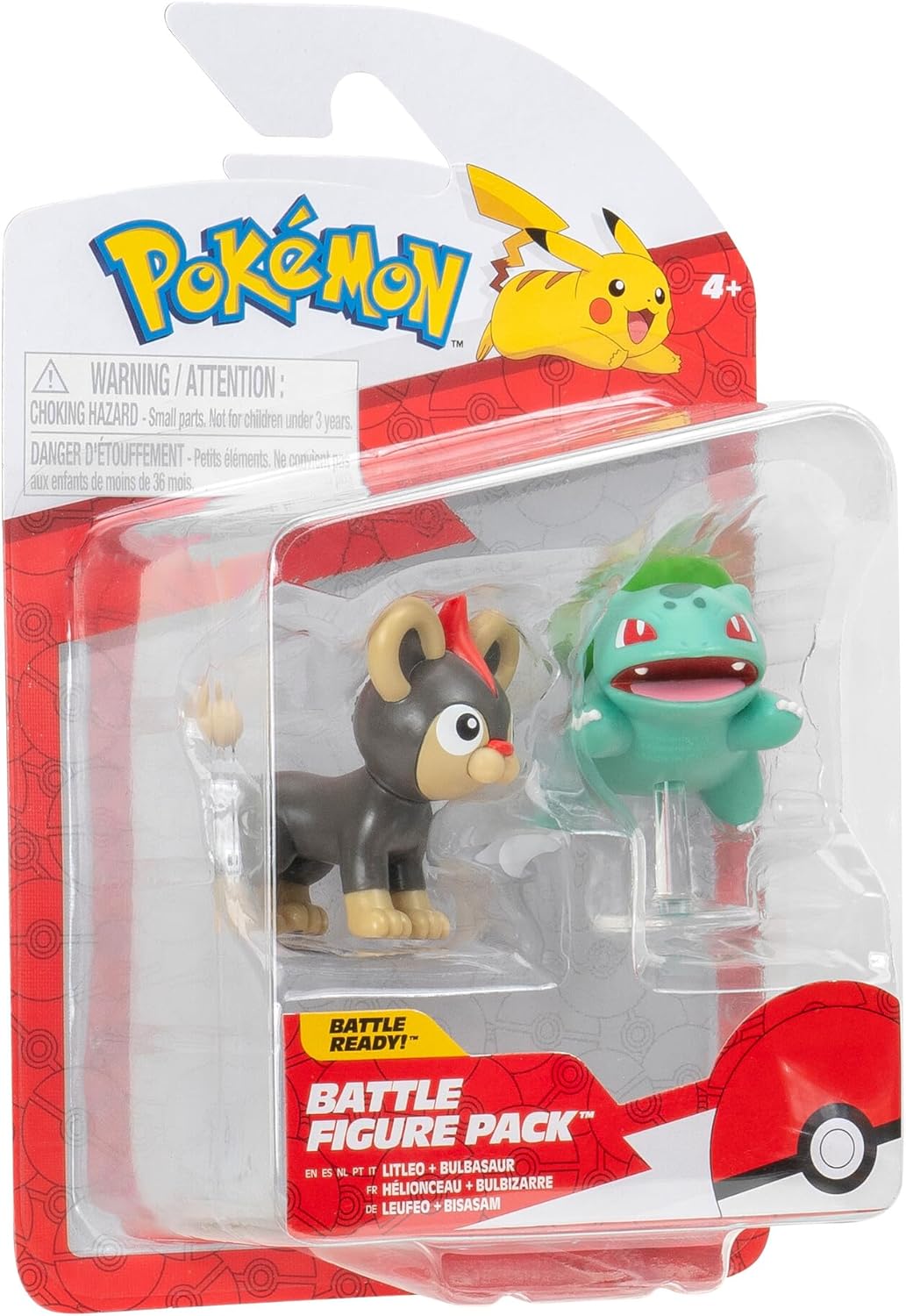 Pokemon Battle Figure Litleo & Bulbasaur,Official Detailed Action Figures, Play Figurines for Kids, Toy Gift