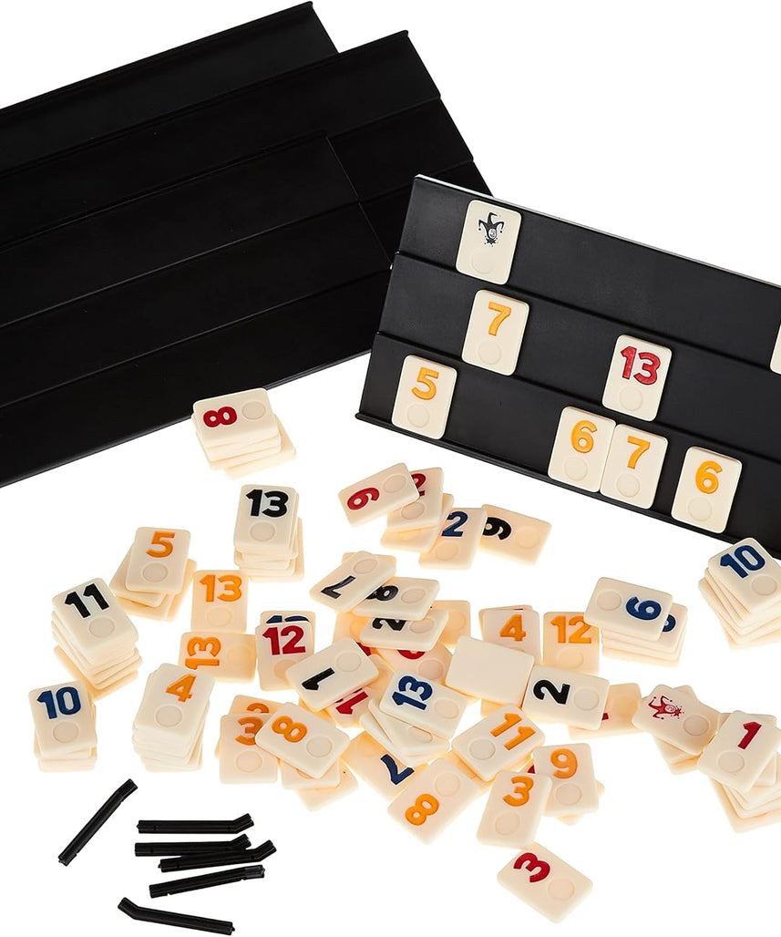 Ambassador Merchant Rummy Board & Card Games, 106 Melamine Pieces, Plastic Holder, Gold Foil Gift Box, Multi Color, +6-20 Years