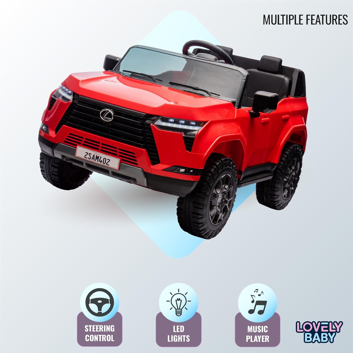 Lovely Baby LB 4002EL Lexus Style Kids Ride-On Car 12V Battery Operated Electric Car with EVA Wheels, LED Lights, Music, Seat Belt, Sit & Drive Vehicle for Boys & Girls 2–6+ Years