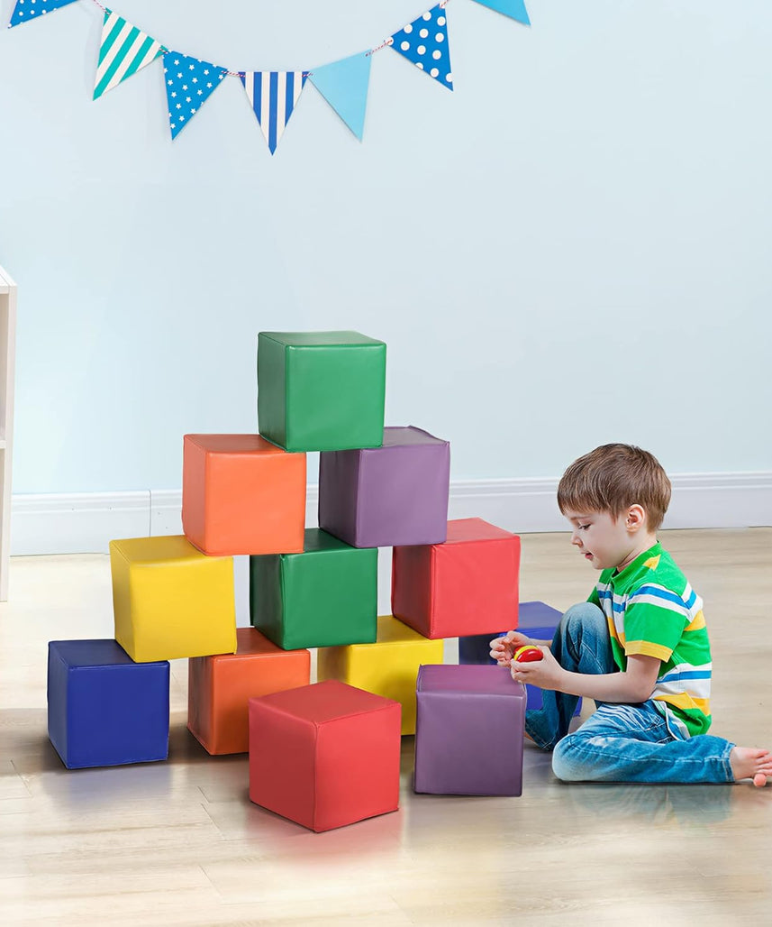 12 Piece Soft Play Foam Blocks Set for Toddlers, Baby Climbing Stacking Building Blocks, Indoor Learning Activity Toy, Safe PU Foam Playset, Ages 18 Months+