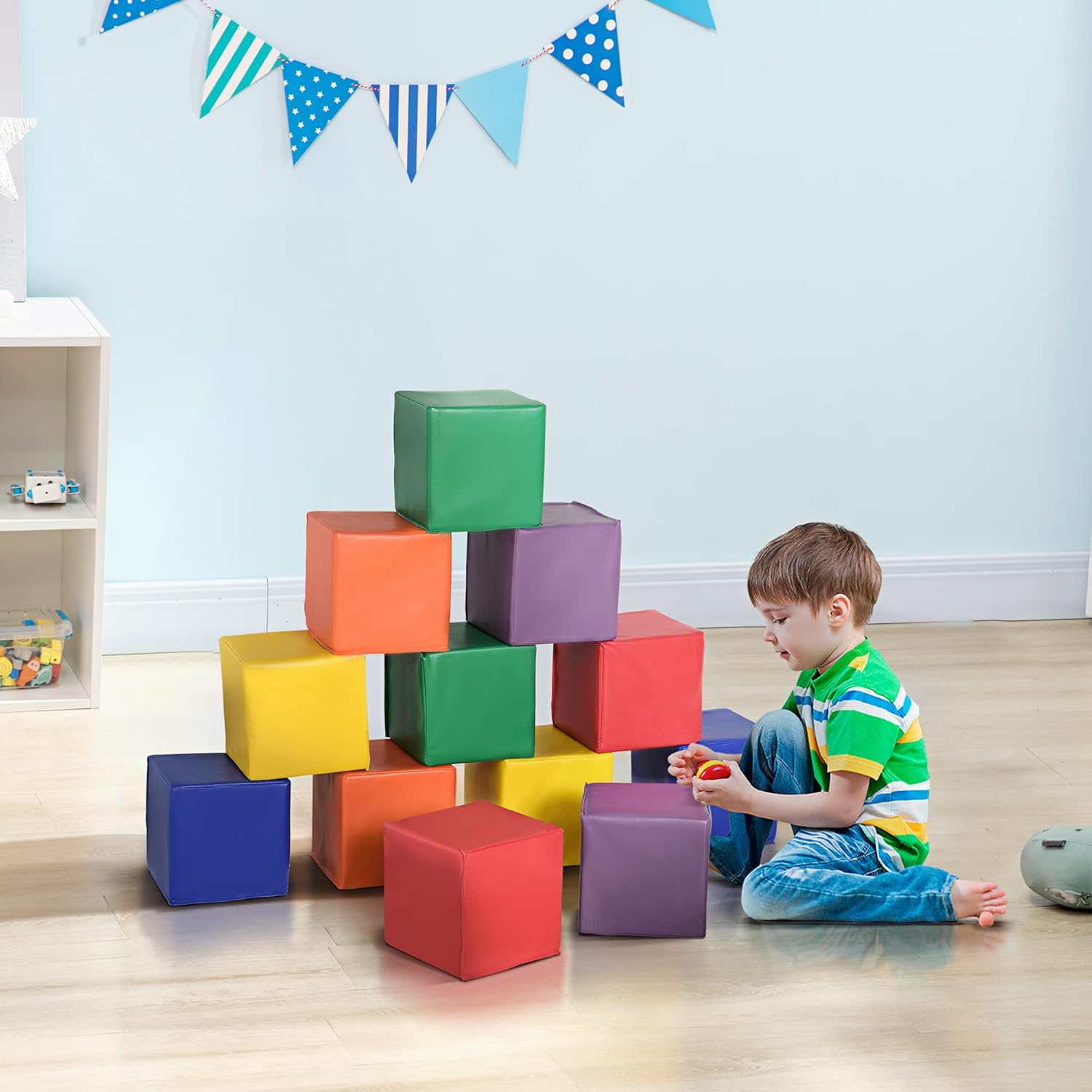 12 Piece Soft Play Foam Blocks Set for Toddlers, Baby Climbing Stacking Building Blocks, Indoor Learning Activity Toy, Safe PU Foam Playset, Ages 18 Months+
