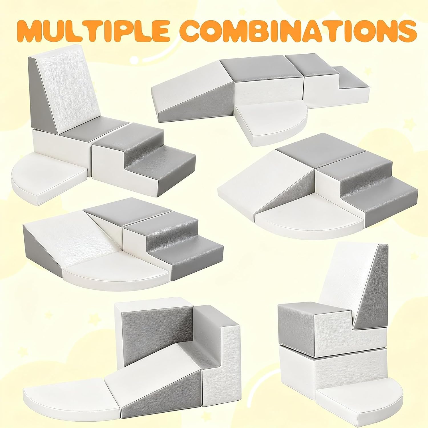 Foam Climbing Blocks for Toddlers, 4 Piece Soft Play Climber Set with Waterproof PU Leather and Anti Slip Base, Indoor Baby Climbing Toys for Motor Skills, Ages 3+