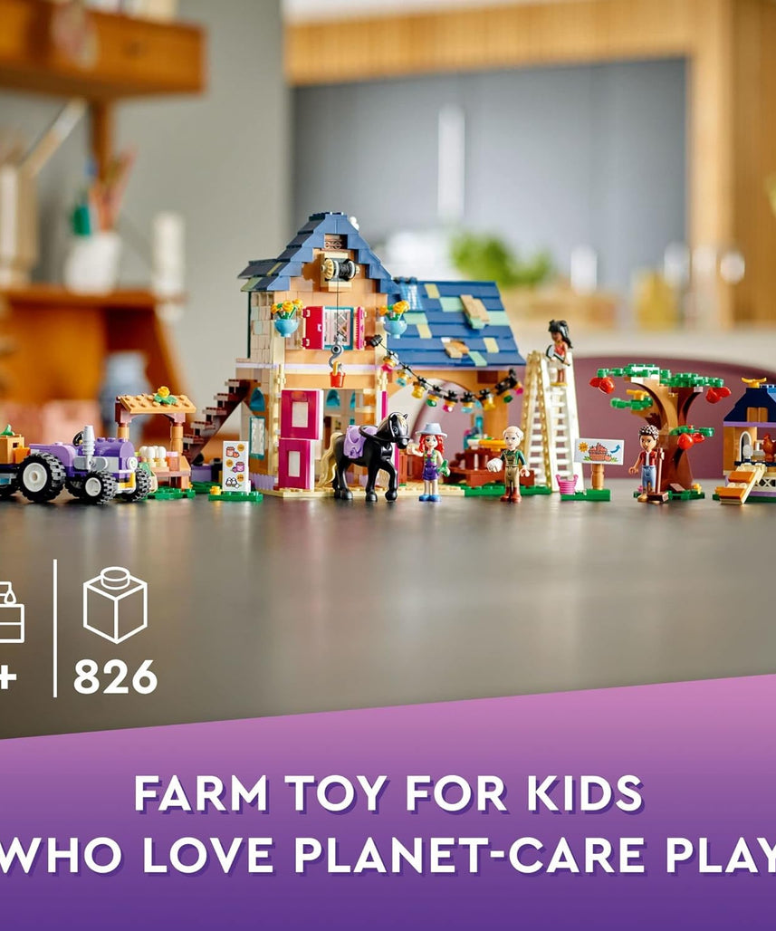 مجموعة بناء ليجو فريندز مزرعة عضوية ٤١٧٢١، ٨٢٦ قطعة تتضمن مزرعة وجرارًا ومقطورة وأحصنة وحيوانات، و٤ دمى صغيرة، لعبة تظاهرية للأطفال من سن ٧ سنوات فما فوق