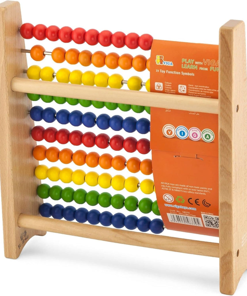 Viga Counting Educational Classic Wooden Circle Abacus Frame For Kids Ages 3+ Years