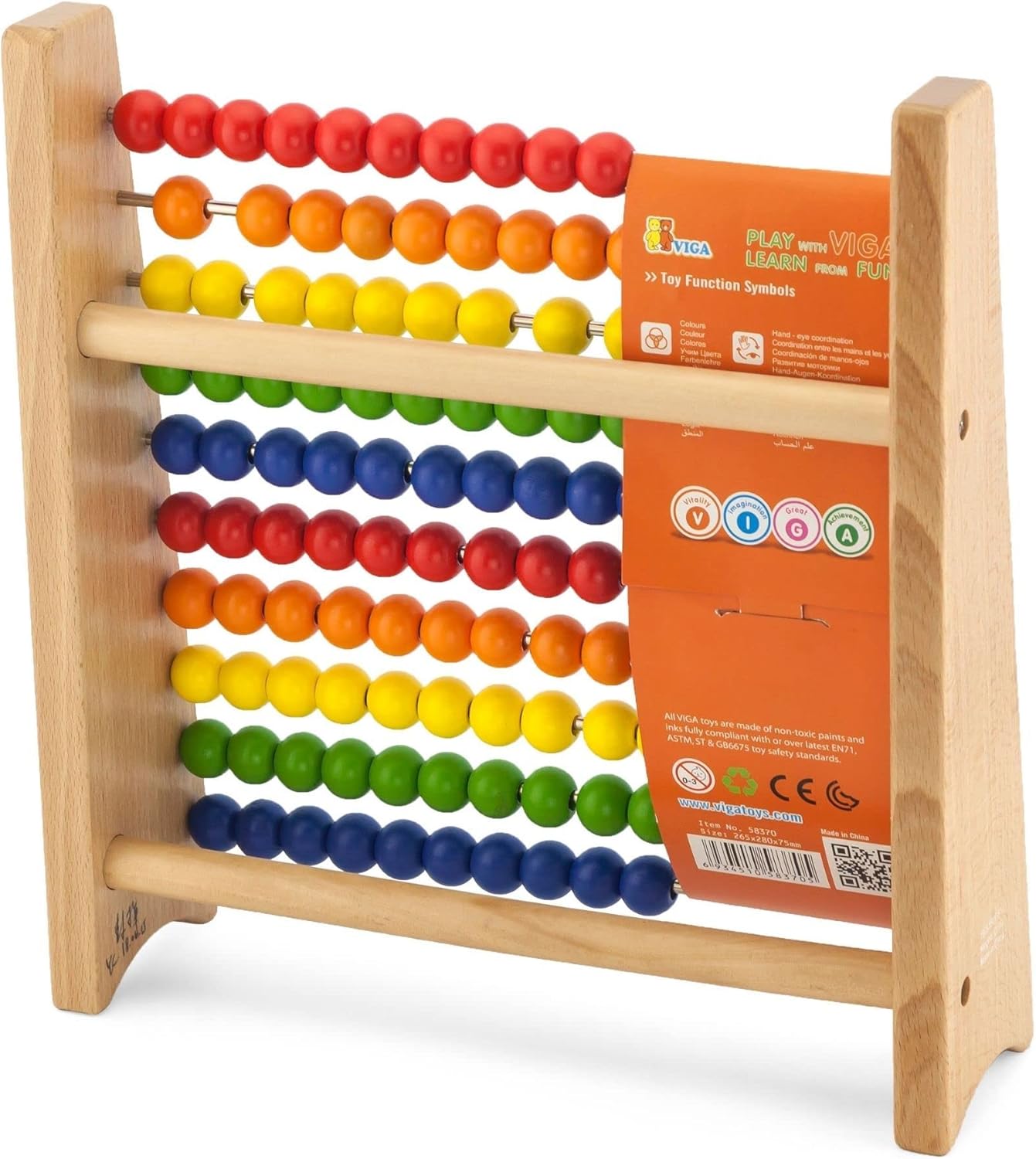 Viga Counting Educational Classic Wooden Circle Abacus Frame For Kids Ages 3+ Years