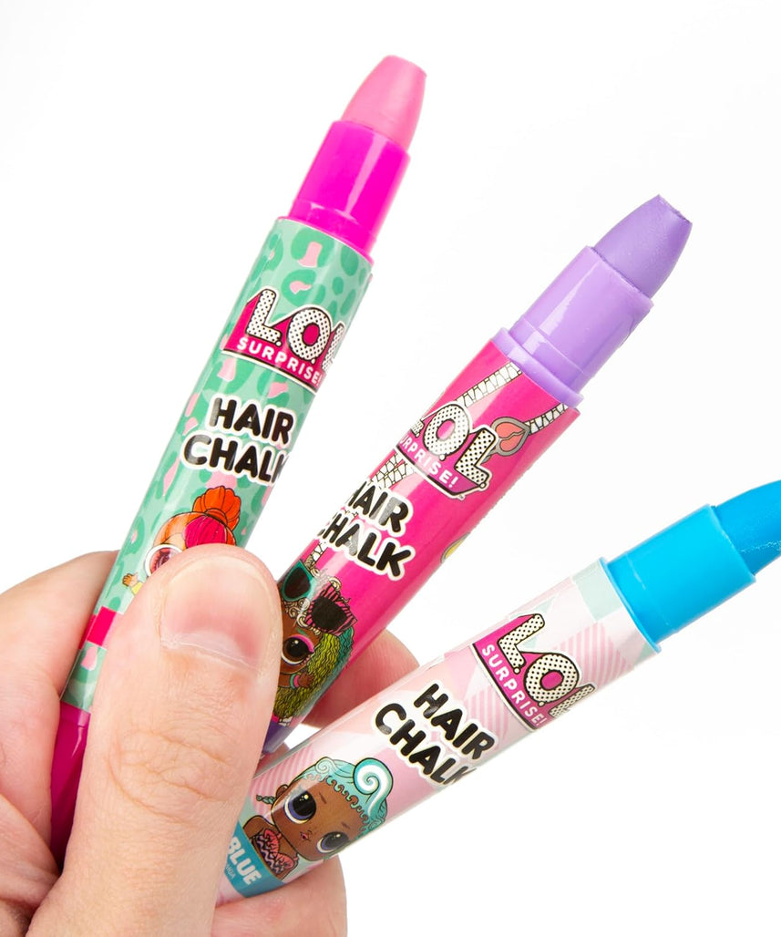 L.O.L. Surprise! Hair Chalk Studio, Temporary Hair Markers for Girls, Washable Bright Colors, Hair Gems, Glitter, Hair Gel and Tattoo Stencil, Creative Hair Styling Kit for Birthday Gifts and Slumber Parties Ages 5+