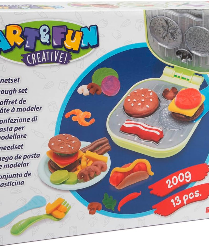 Simba Art & Fun Burger Kneading Set, 4 x 50g Modelling Dough with Grill & Accessories, 13-Piece Clay Set for Kids 3+