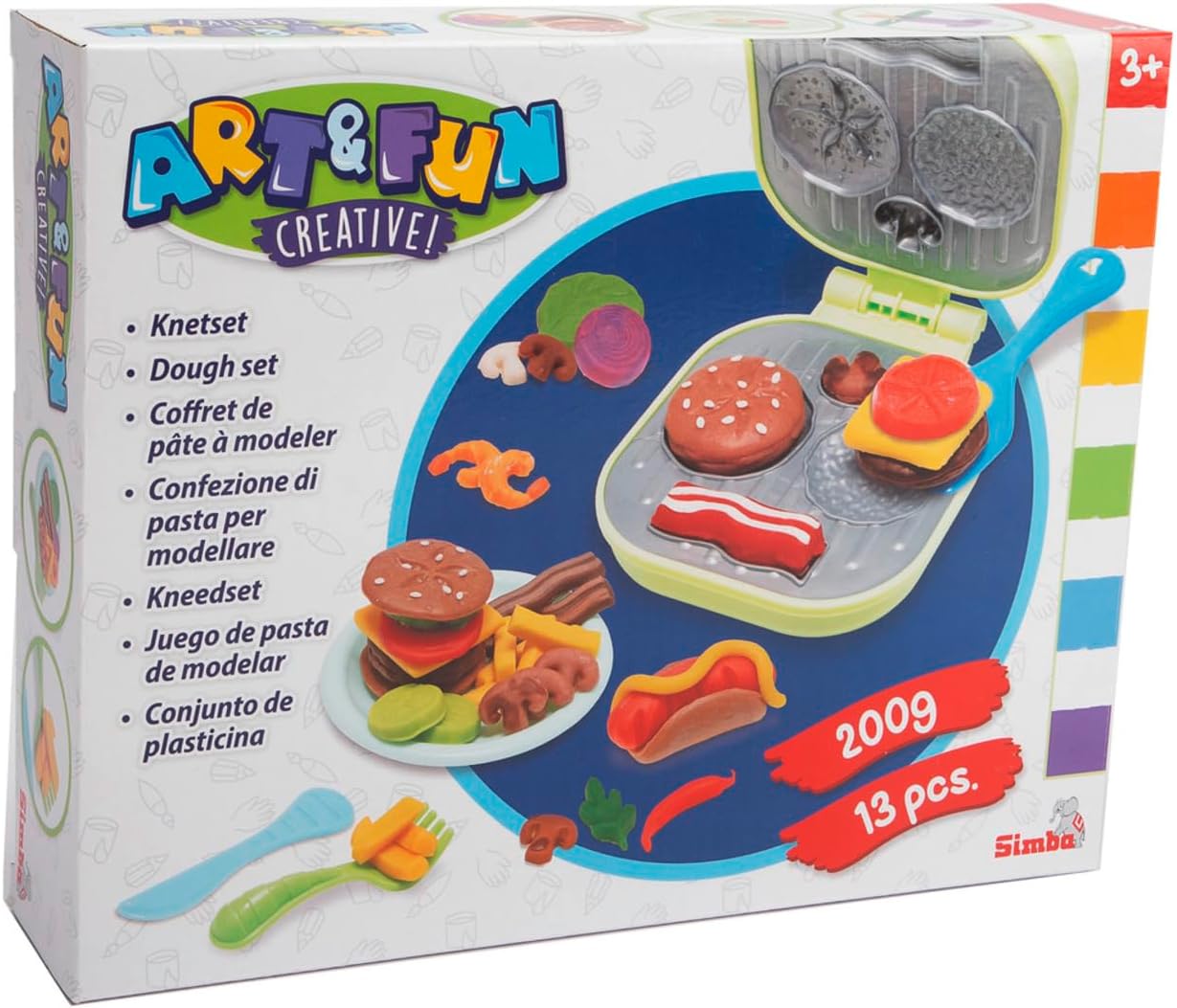 Simba Art & Fun Burger Kneading Set, 4 x 50g Modelling Dough with Grill & Accessories, 13-Piece Clay Set for Kids 3+