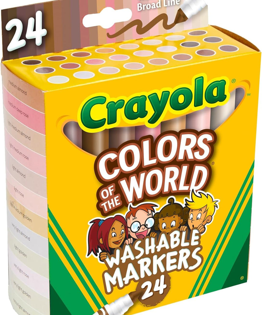 CRAYOLA Colours of the World Washable Markers - Assorted Colours (Pack of 24) | Colours That Represent Skin Tones from Around the World | Ideal for Kids Aged 3+