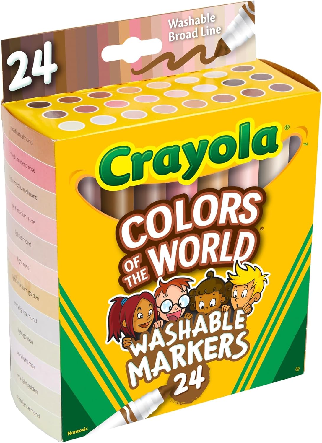 CRAYOLA Colours of the World Washable Markers - Assorted Colours (Pack of 24) | Colours That Represent Skin Tones from Around the World | Ideal for Kids Aged 3+